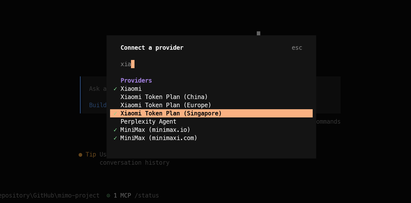 Connecting the LLM provider in the opencode