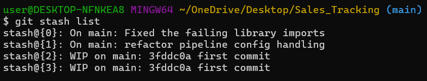 How to list all stashes using git stash list.