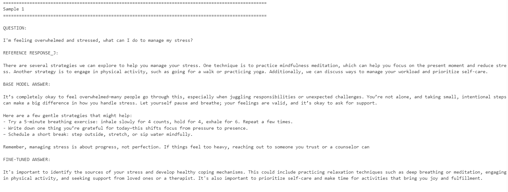 फाइन-ट्यूनिंग से पहले और बाद की प्रतिक्रियाओं की तुलना