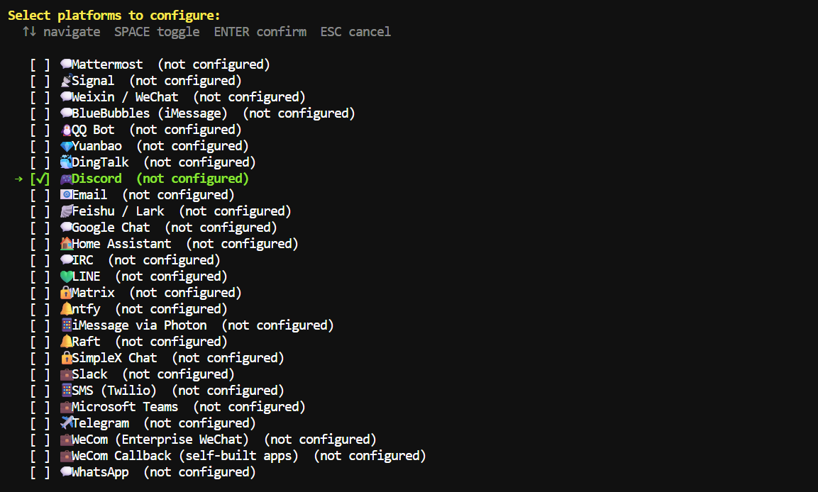 configure the messaging gateway for Discord in hermes
