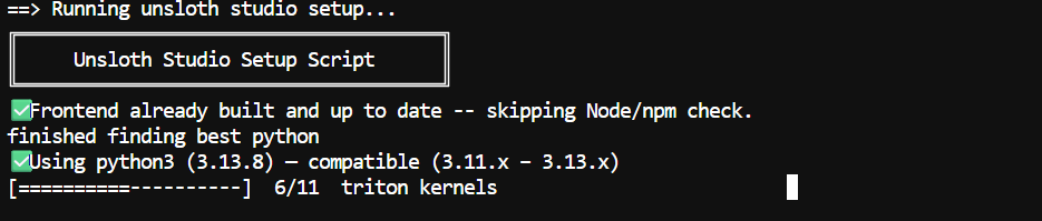 Unsloth Studio setup