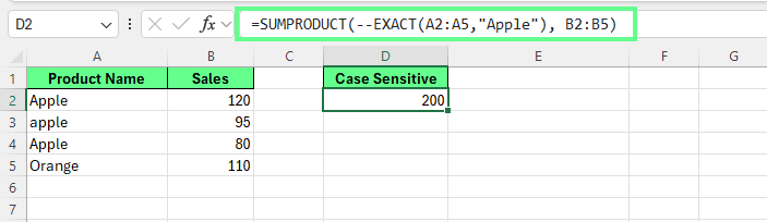 Combining SUMPRODUCT with EXACT