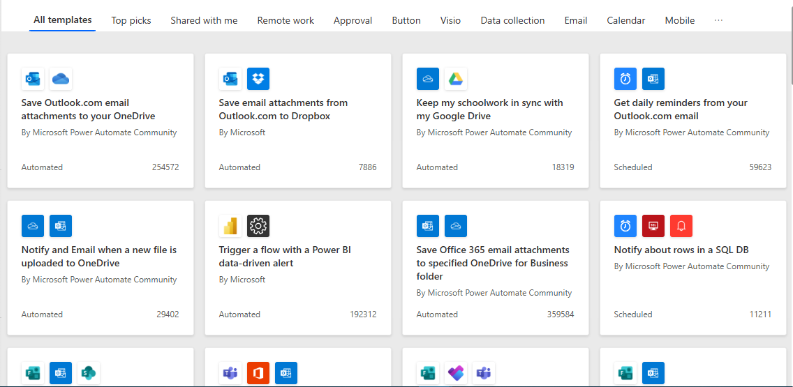 Power Automate Prebuilt templates.