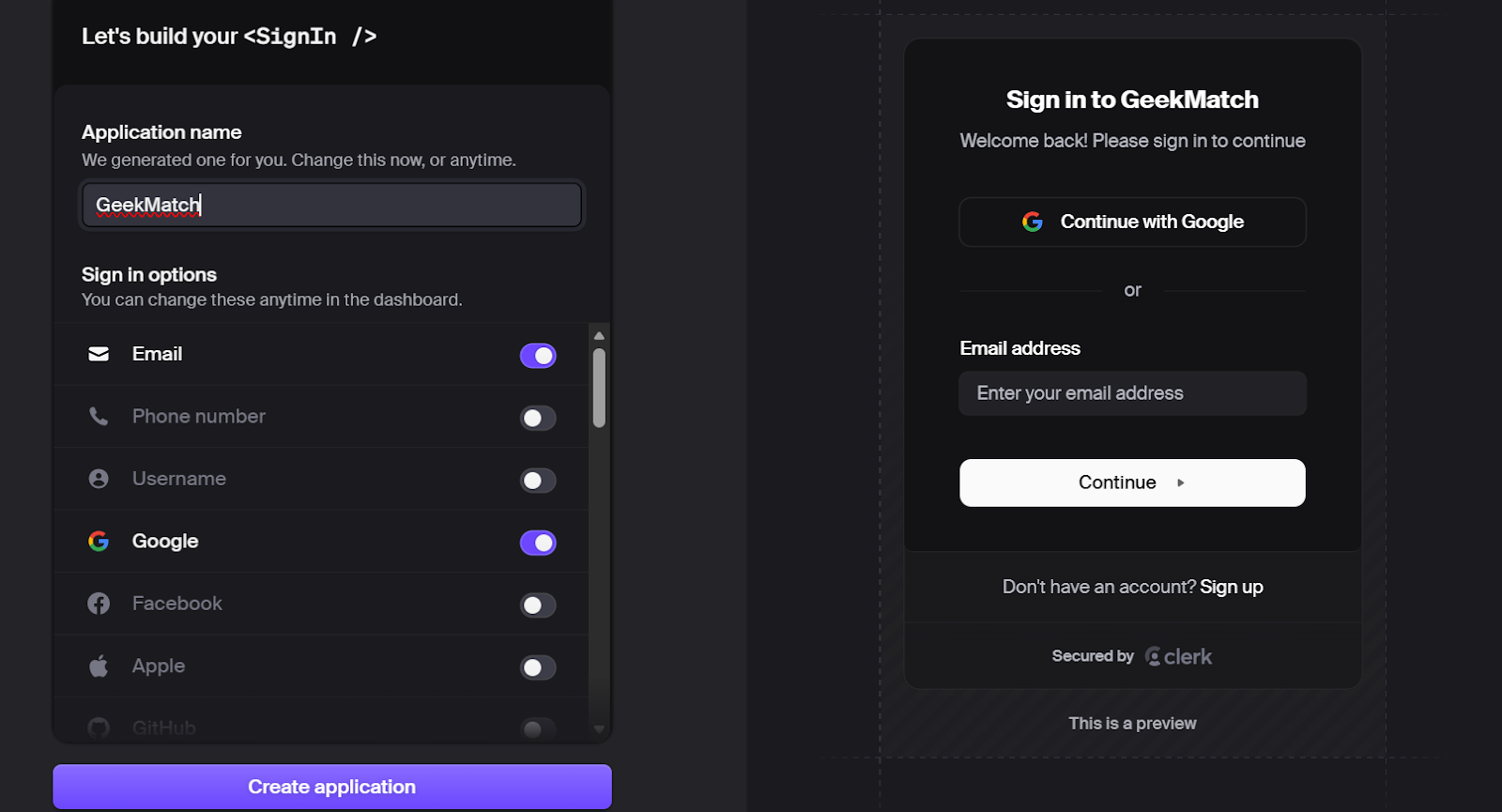 creating the GeekMatch in the Clerk.