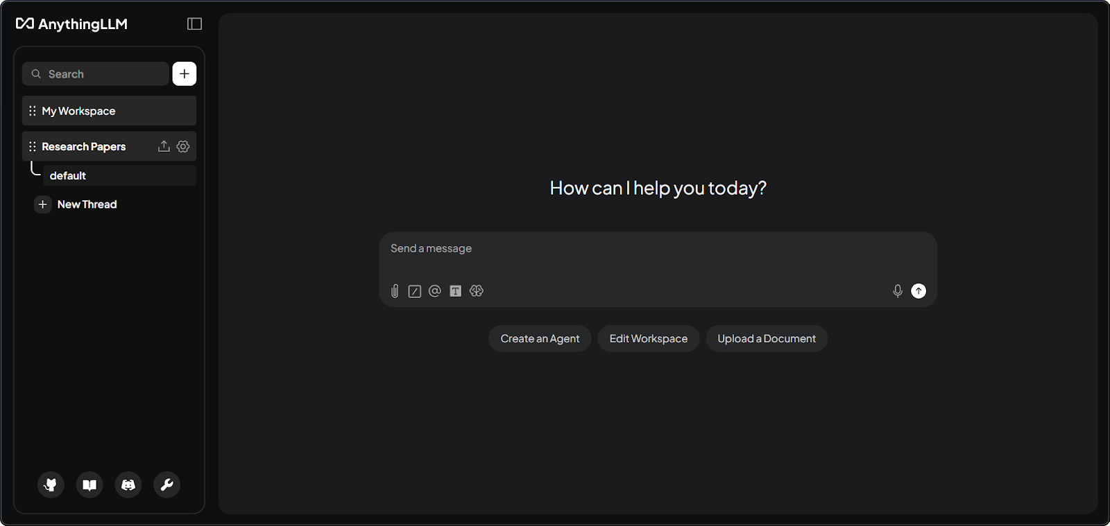 AnythingLLM workspace interface showing the chat panel and document sidebar.
