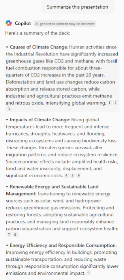 Summarizing a presentation using Copilot in PowerPoint