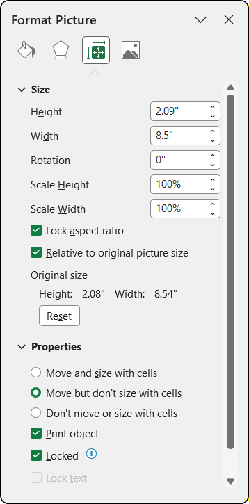 Der Abschnitt „Eigenschaften“ mit den Verankerungsoptionen