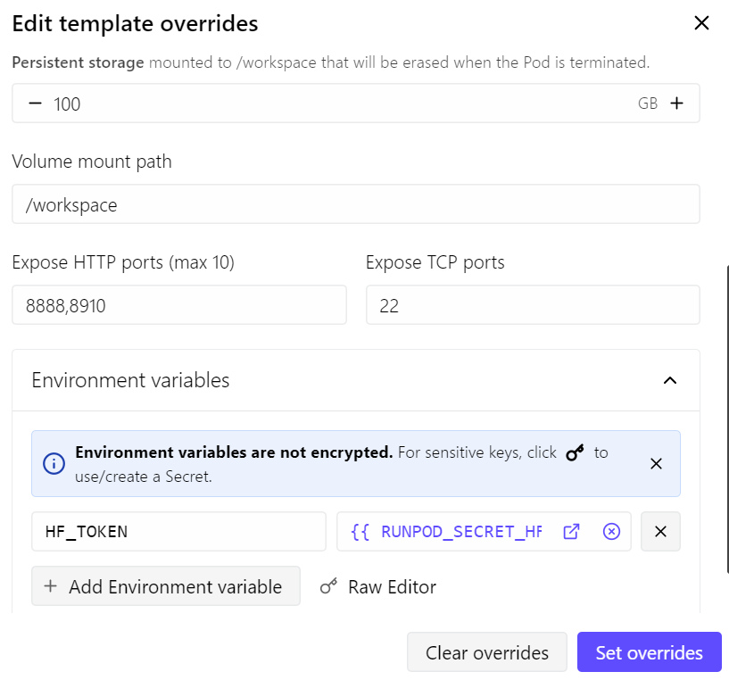 Runpod içinde en son Pytorch şablonunu düzenleme