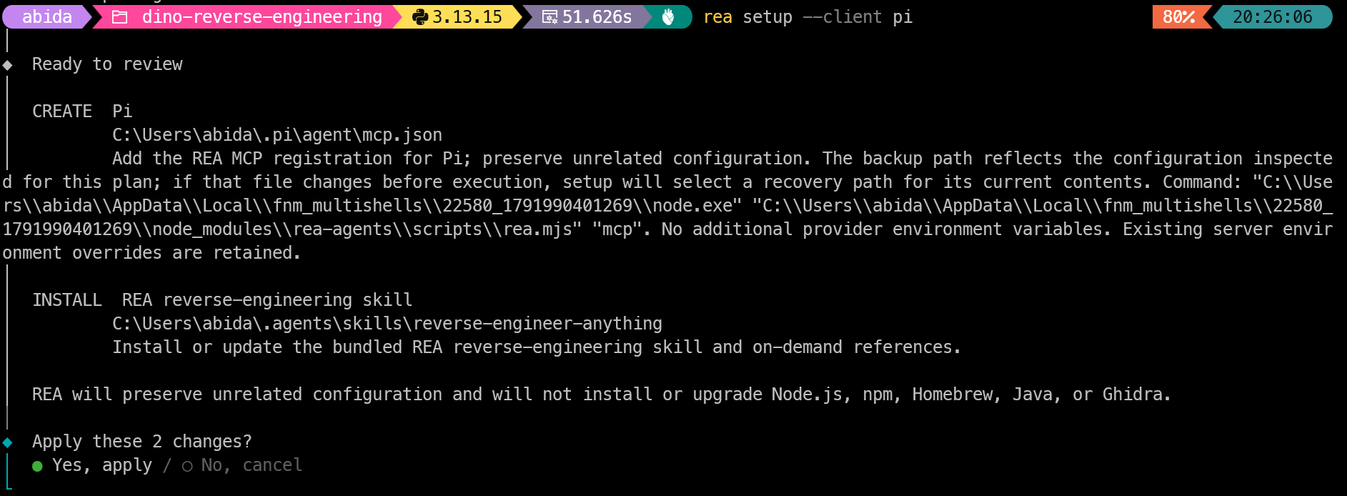 Setting up REA for the Pi Coding Agent
