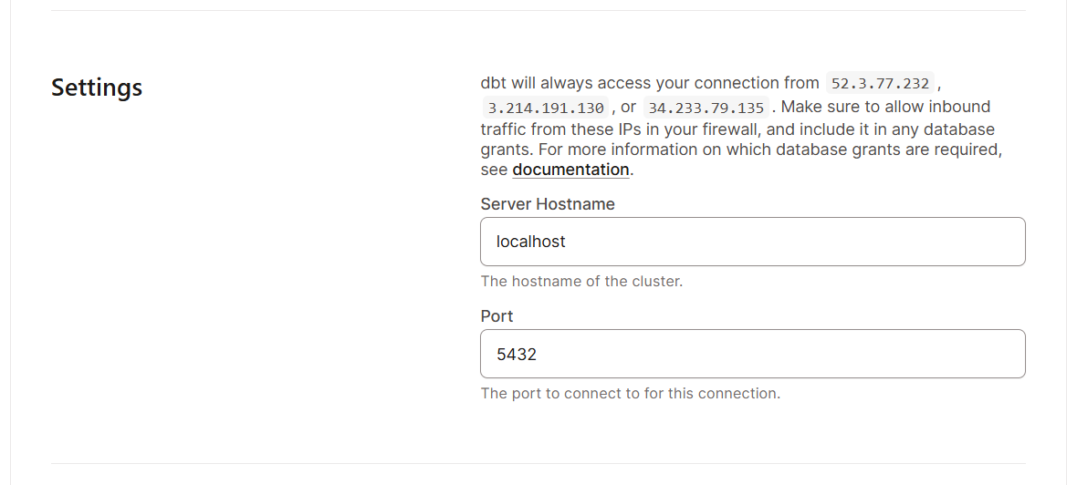 dbt Cloud connection settings