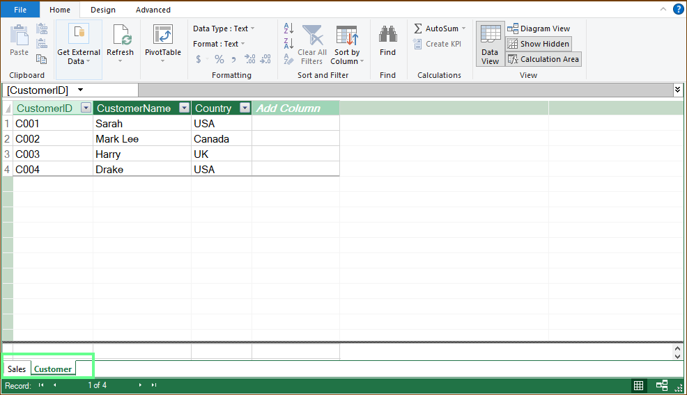 Both files imported in Power Pivot Excel