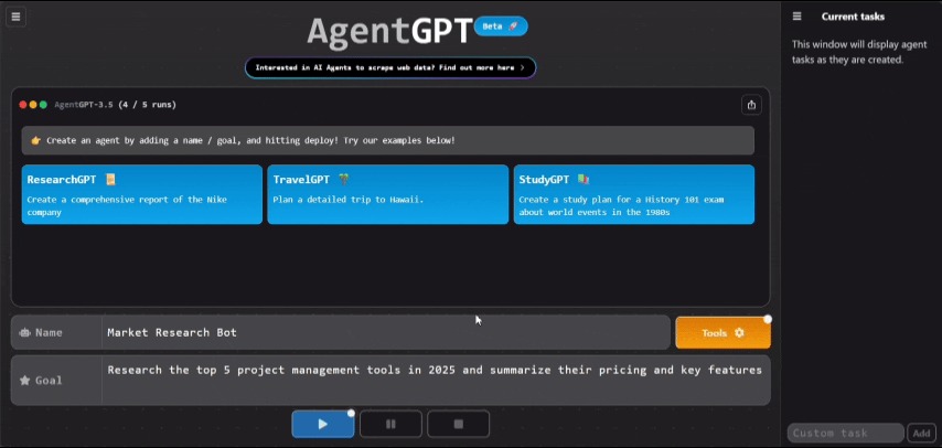 Agent breaking down and executing tasks. Image by Author.