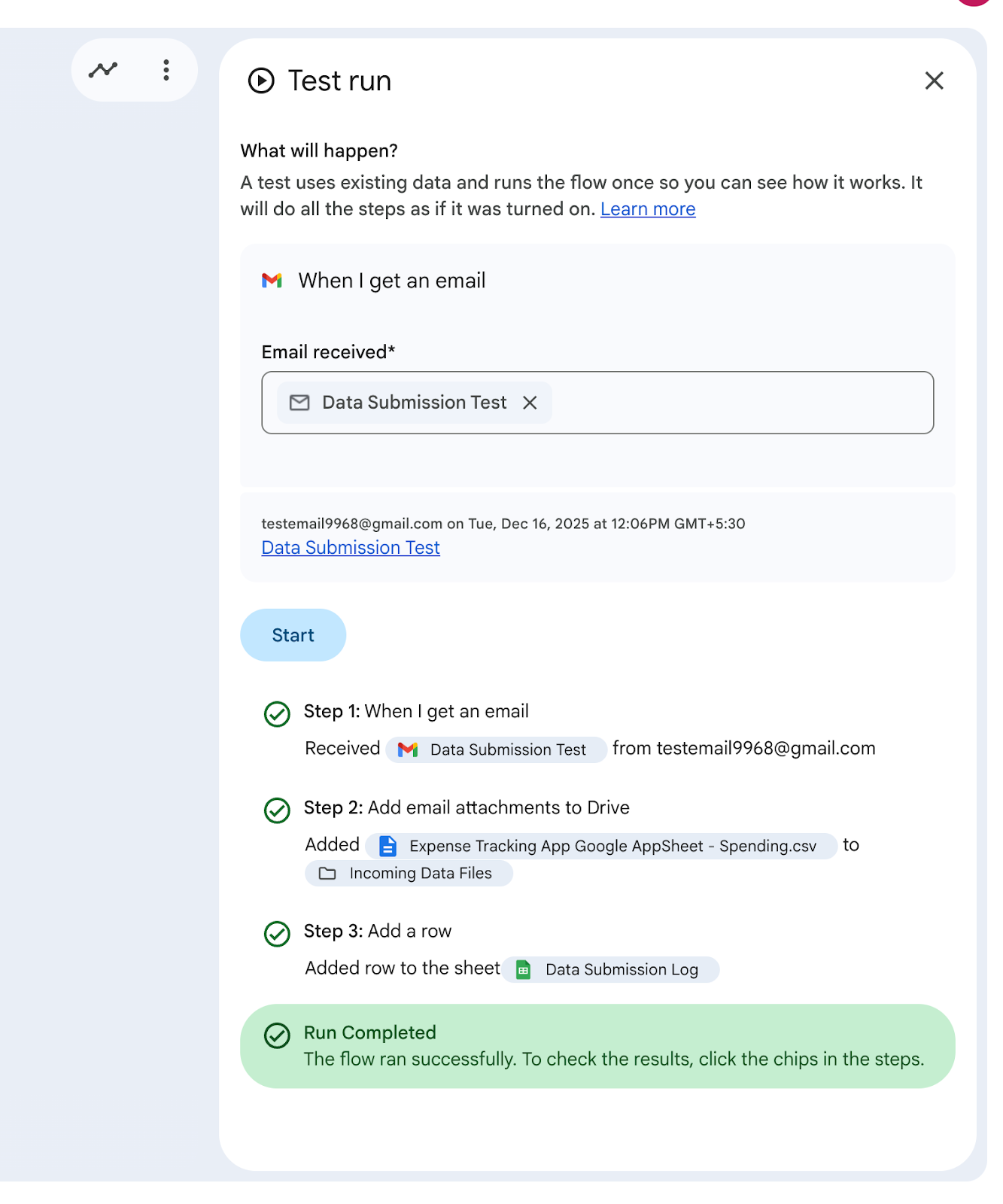 Workspace Studio Test Run configuration