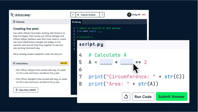 Screenshots of learning paths and a graph of activity