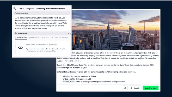 Screenshots of the Project UI