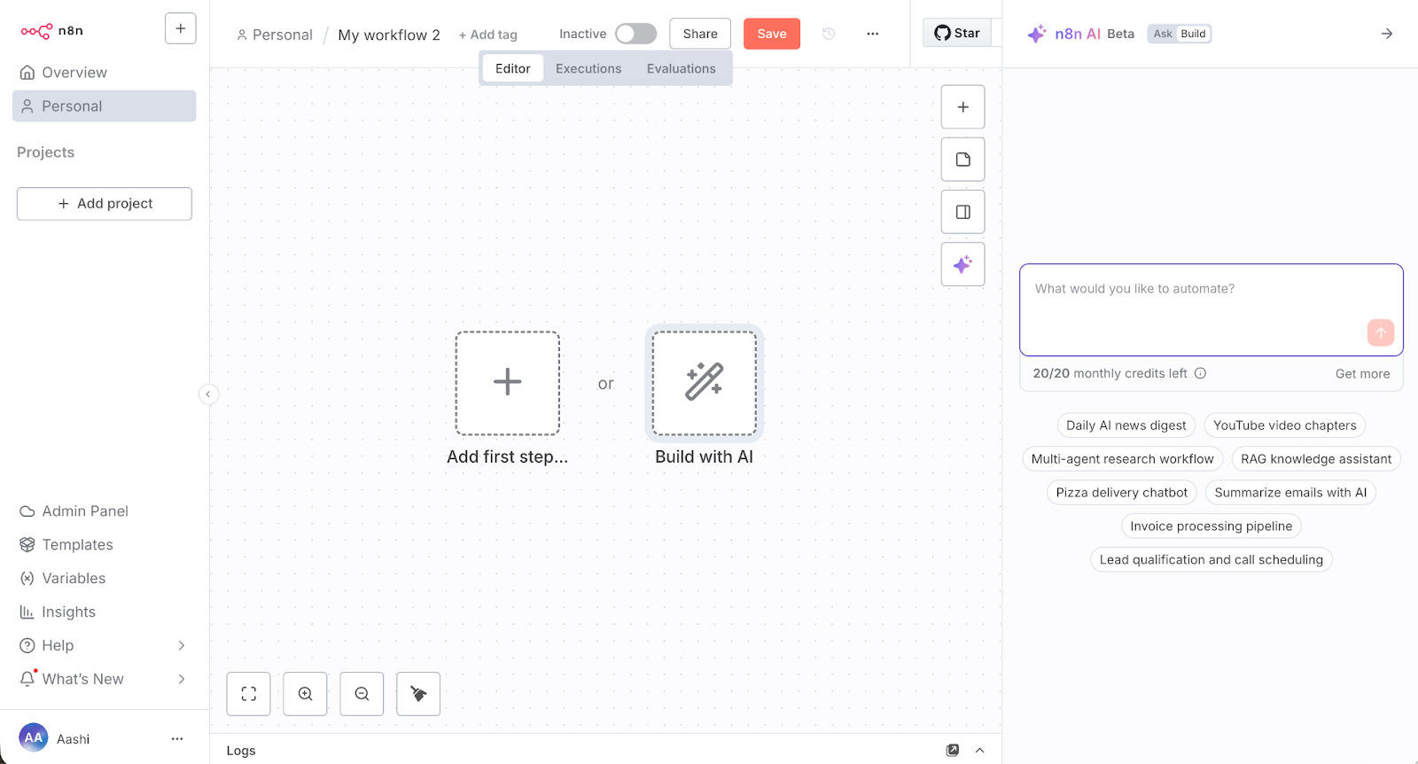 n8n AI Workflow Builder prompt