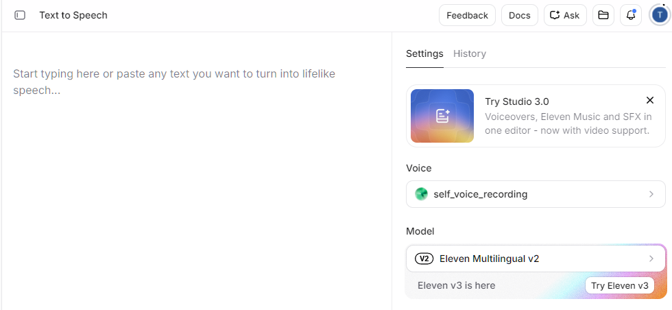 Text to Speech window