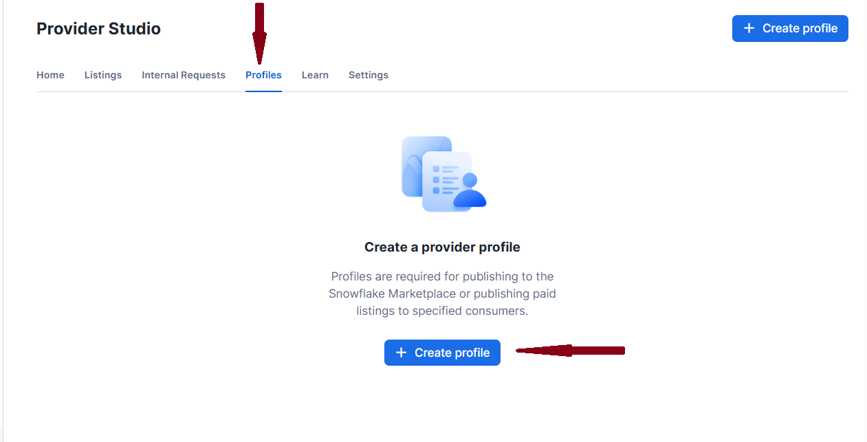 creating the new provider profile in the Snowflake
