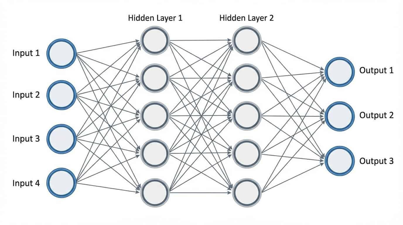 Neural network architecture diagram with labeled layers generated by Nano Banana Pro showing accurate technical visualization with Google Search