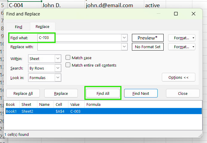 Using wildcards to Find and Replace in Excel