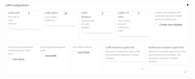 LoRA-configuraties instellen in de LlaMA-Factory WebUI