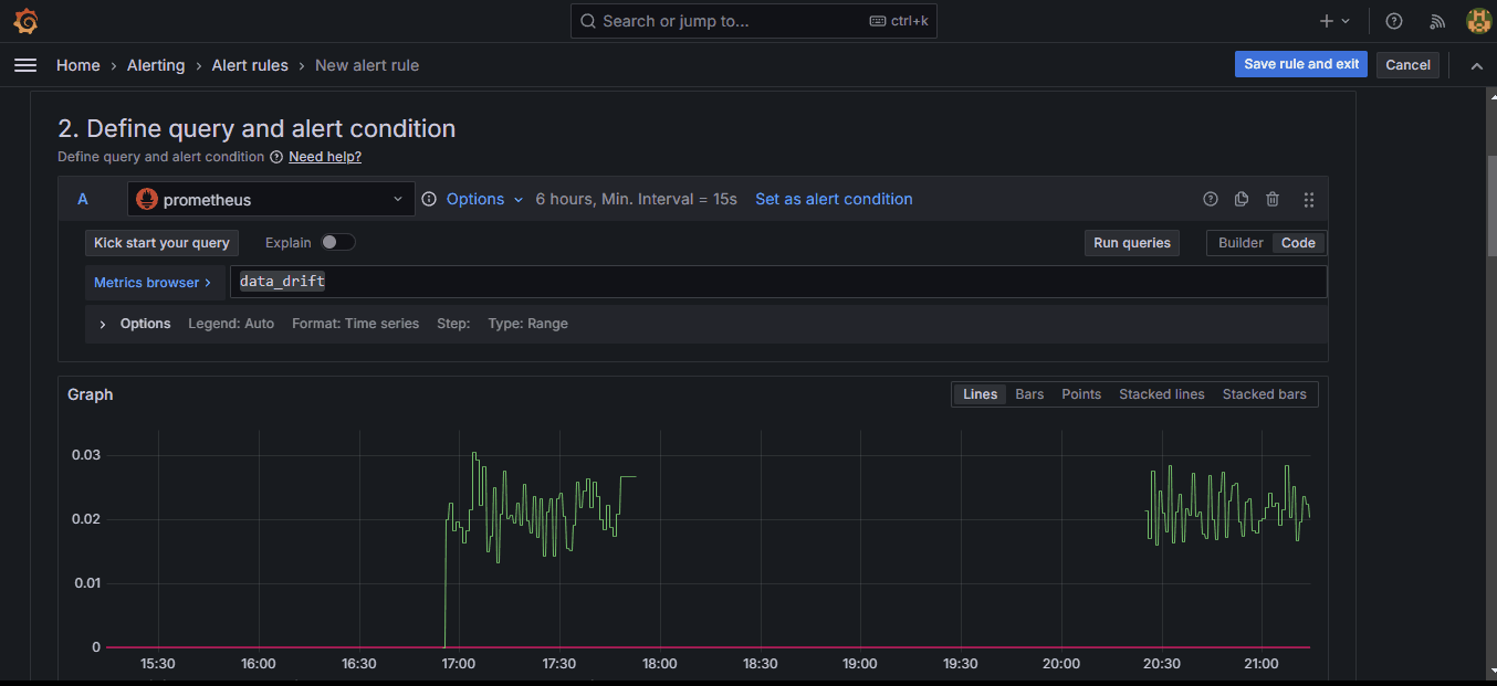 A GIF that shows how to set a custom threshold to a new alert in Grafana
