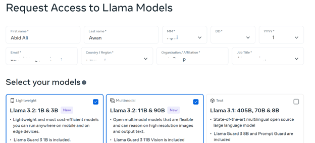 Meminta akses model llama dari situs web Meta.