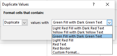 ein gewünschtes Format auswählen, um Werte in Excel zu duplizieren