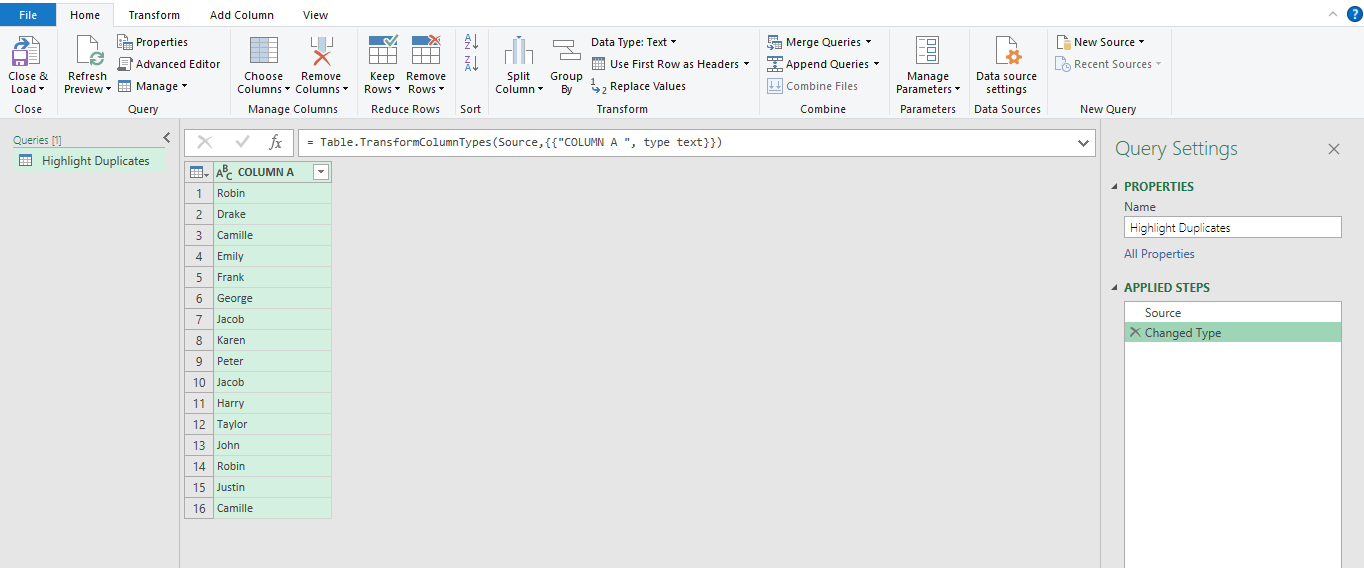 Schnittstelle des Power Query Editors in Excel