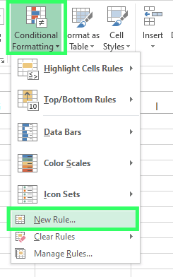 Neue Regel unter der Registerkarte "Bedingte Formatierung" in Excel