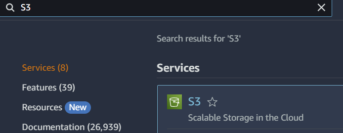 Pesquisando o serviço S3 no console do AWS