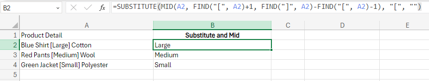 Extract the product size from the square bracket.