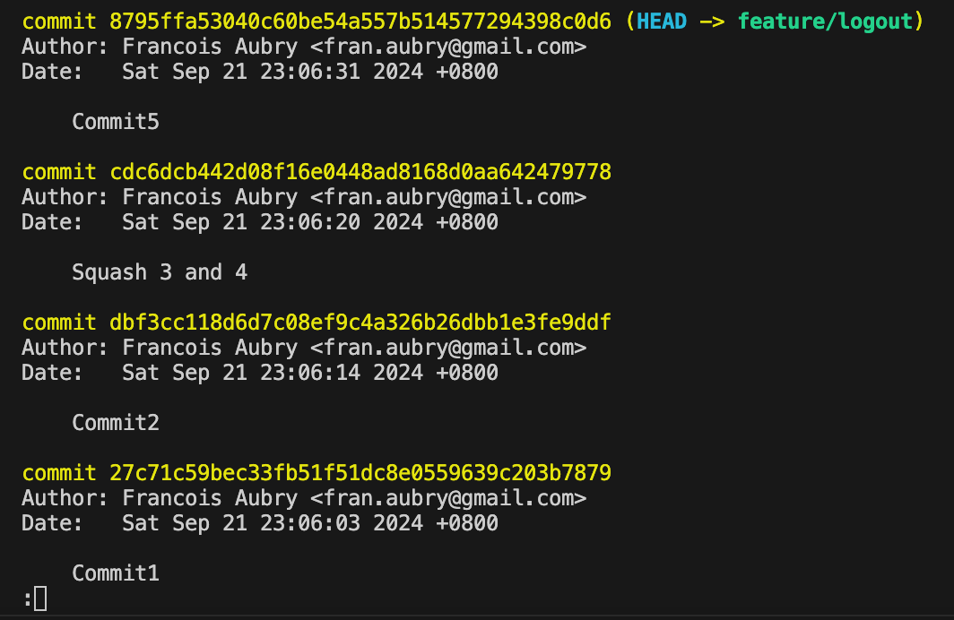 Registro do Git depois de esmagar