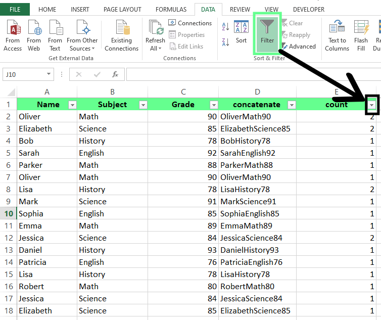 Aplicar filtro a las columnas en Excel.