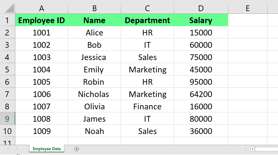 Hoja 1 denominada Datos del empleado en Excel