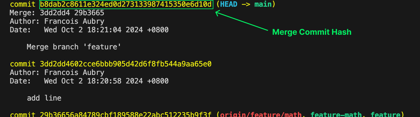 Identifizierung des Merge-Commit-Hashs