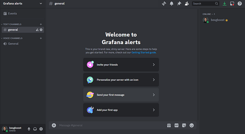 The result of creating a new custom server in Discord