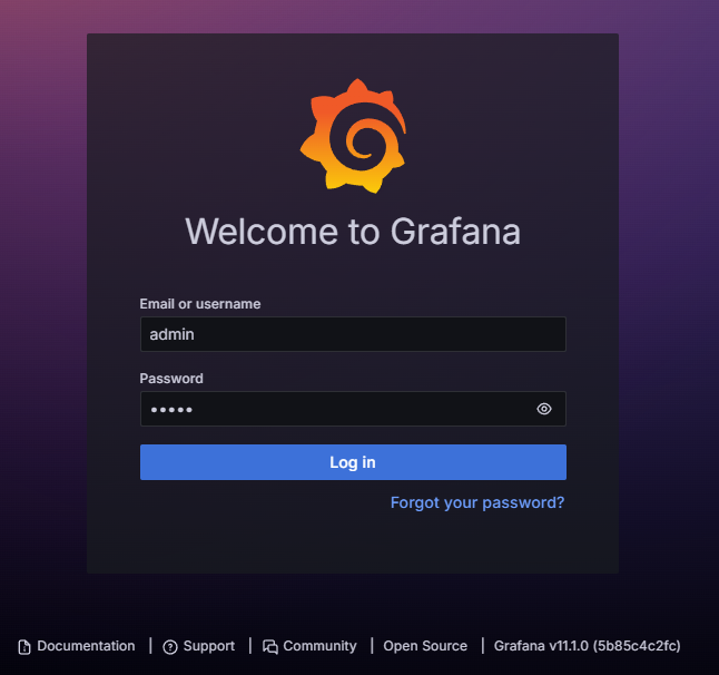 The screenshot of Grafana web platform after it starts