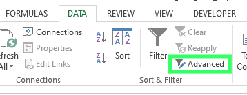 En la pestaña Datos, selecciona Filtro avanzado en Excel.