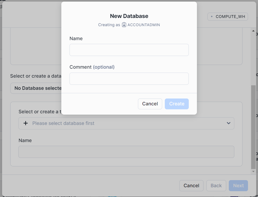 creating new snowflake database