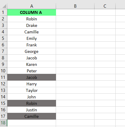 Alle Duplikate außer dem ersten Vorkommen werden mithilfe einer Formel in Excel hervorgehoben