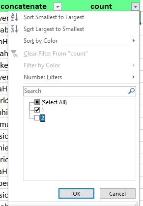 Selecciona 1 en las opciones para mantener los valores únicos en Excel.