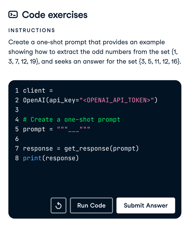 A screenshot of code exercises