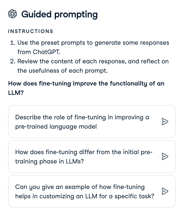 A screenshot of guided prompting