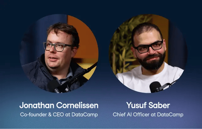 Photo of DataCamp CEO Jonathan Cornelissen and Yusuf Saber, former Optima CEO and now Chief AI Officer at DataCamp