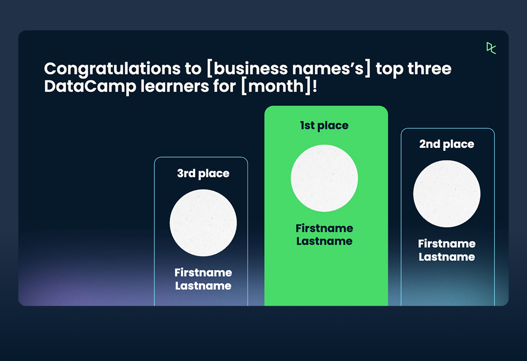 A PowerPoint presentation used to celebrate top learners on DataCamp