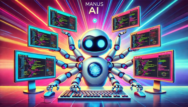 robot with 10 hands representing the multiple capabilities of manus ai
