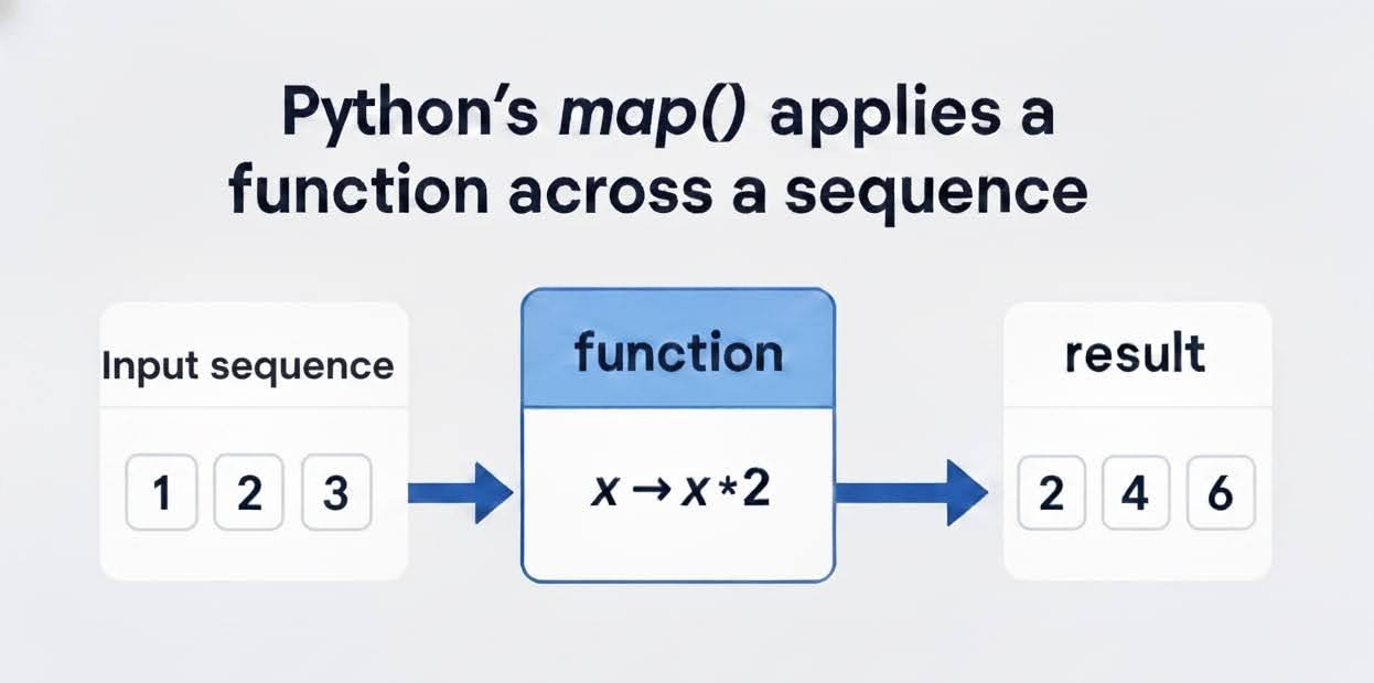 Python's map() applies a function across a sequence.