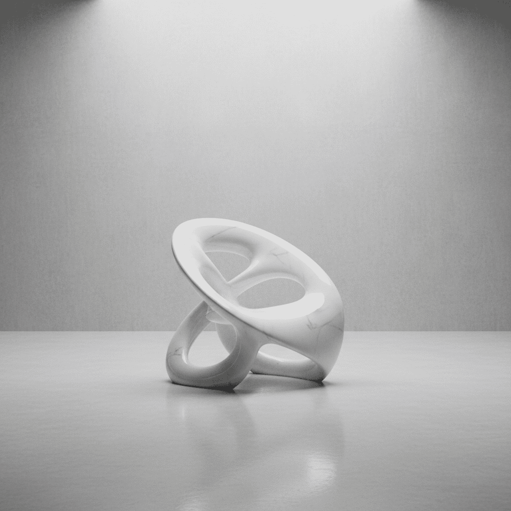 Modern sculptural chair with flowing organic curves and white finish.png