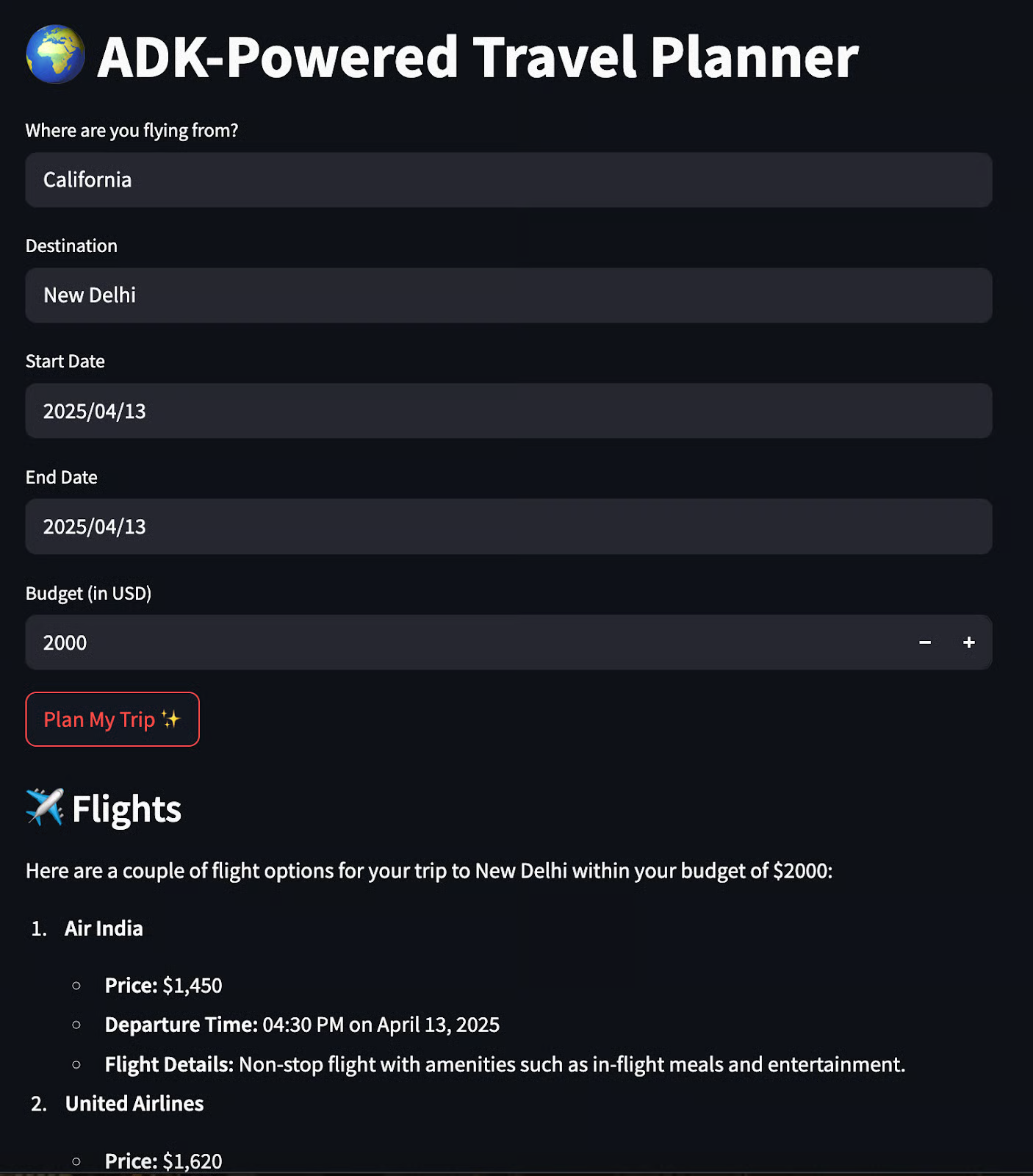 Travel Planner with ADK and A2A
